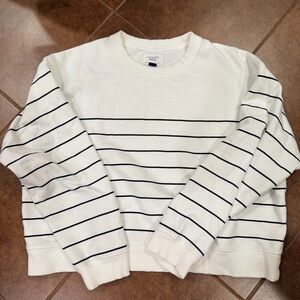 American Eagle Oversized White Striped Sweatshirt